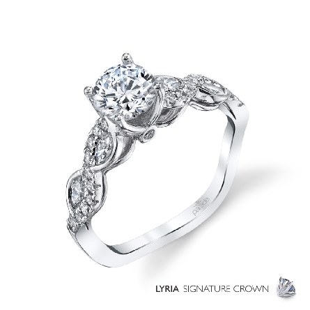 18K white gold engagement ring; known as Hemera Bridal by Parade; accented with 24 round brilliant cut diamonds; totaling 0.19 carats and four marquise diamonds totaling 0.27 carats.
Set in the center with a 3/4 CZ
Size 6.5