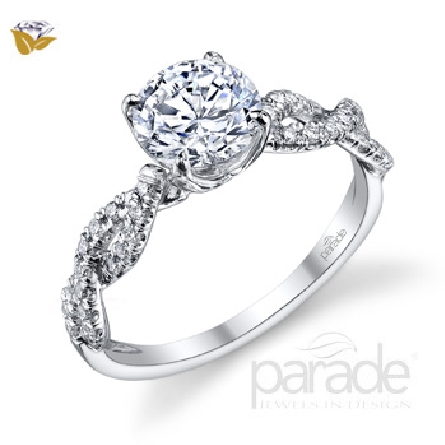 18 karat White gold Diamond Engagement ring by Parade - set with: - - 36 diamonds = 0.28 cttw SI-VS G-H; Very Good cut - - 1 ct CZ centre