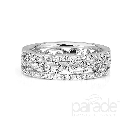 18 karat white gold band; part of the Lyria Leaves Collection by Parade Designs. - Set with 51 very good cut diamonds; 0.33 carat total weight; G/H SI. - 5.7 mm.