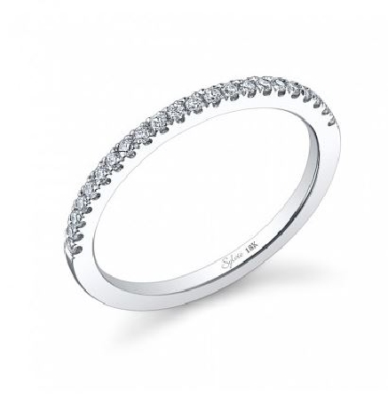 18K White gold engagement ring known as; Classic Round Brilliant Wedding Band ; by Sylvie Collection
Set with
-accented with round brilliant cut diamonds; 0.14 carat total weight; G+; SI/VS.