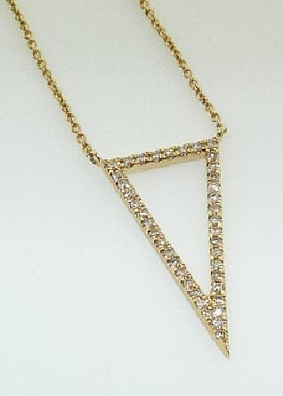 14K Yellow gold trianlge diamond pendant by Natalie K - Pave set with single cut diamonds: - 40 diamonds =0.15 total carat weight; H/I; SI