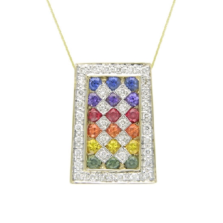 14 karat white gold colourd gemstone pendant. - Set with Intense coloured Sapphires; 0.80 carat total weight; 2mm. - Accented with diamonds; 0.26 carat total weight. - -