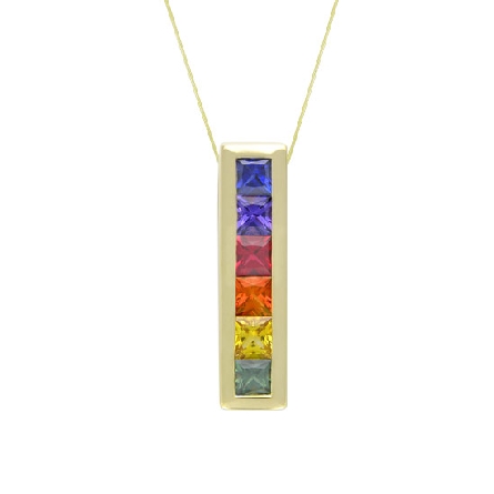 14 karat white gold coloured gemstone ring by Rainbow Sapphire.
Set with 8 intense coloured; Princess cut Sapphires; 2.20 carat total weight; 3.5mm.