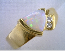 14 Karat Yellow Gld  6.8mm Triangular Opal 0.07 Carat Total Weight I I1 Diamond Ring