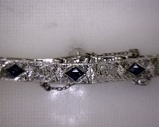 ESTATE 14kW Antique Die Struck Bracelet with 3 Synthetic Blue Spinel Stones