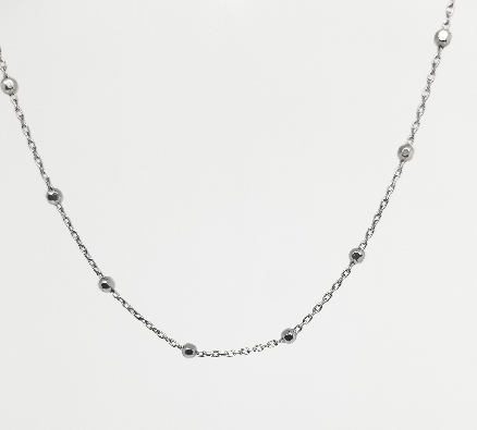 Gallery Gemma  18 Inch Black Beaded Station Chain  925 Sterling Sil...