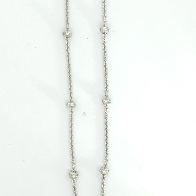 18k white gold diamond station chain; cable pattern  with 10 barrel...