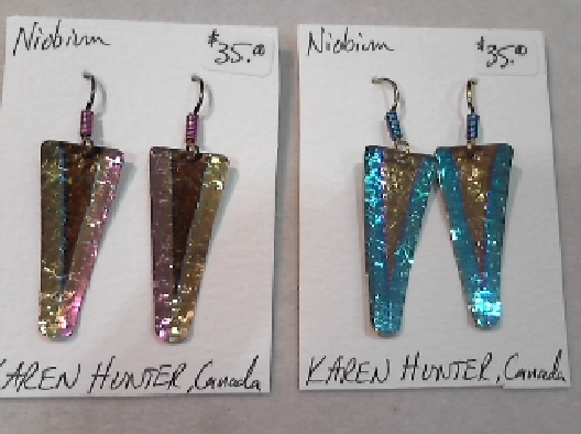 Karen Hunter: Designer  Niobium Checkered Long Triangle Earrings  H...