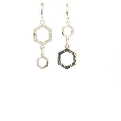 Providence Collection  Asymetrical Hammered Hexagon Earrings  Dangl...