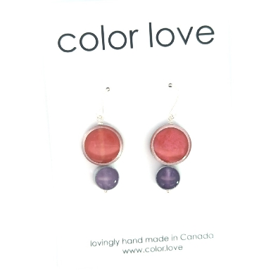 Color Love  Resinique Double Circle Earrings - Red and Lavender  Ad...