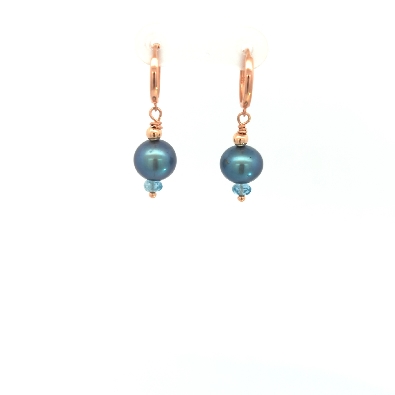 Cultured Pearl Collection  Blue Pearl and Zircon Drop Earrings  Dro...