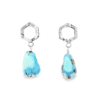 Providence Collection Kazakhstani Turquoise Hexagon Earrings Uniq...