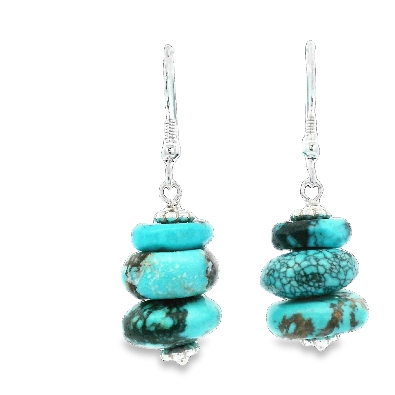 Gallery Gemma    Turquoise rondelle bead earrings stacked and swing...
