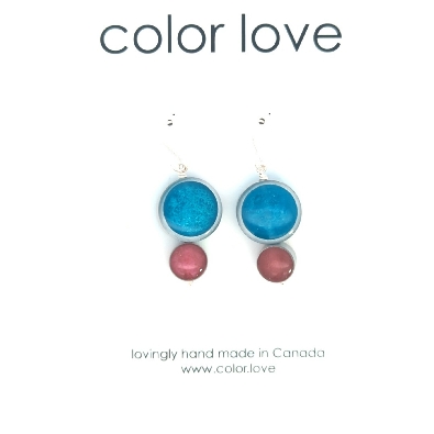 Color Love  Resinique Double Circle Earrings - Turquoise and Pink  ...