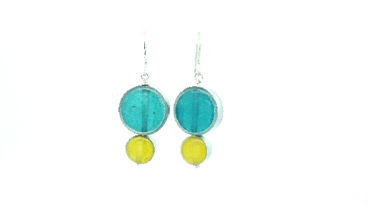 Color Love Resinique Double Circle Earrings - Turquoise and Yellow...