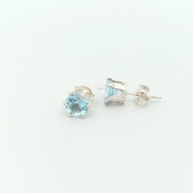 Gallery Gemma  4mm Aquamarine Stud Earrings  Genuine 4mm round bril...