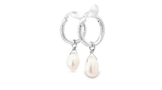 Gallery Gemma  19mm Silver Hoop Earrings with Pearl Drops  Classic ...