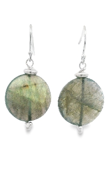 Gallery Gemma  Labradorite Button Dangle Earrings  Disc or button s...