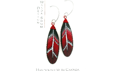 Wanda Shum Design; British Columbia  Mini Feather Earrings - Red  H...