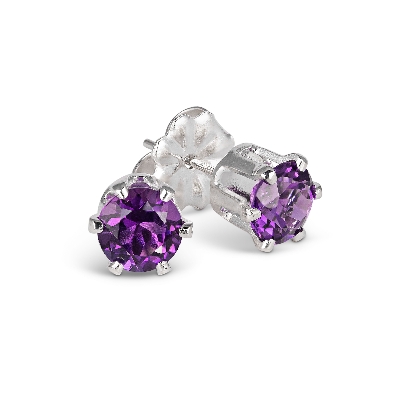 Gallery Gemma  4mm Amethyst Stud Earrings   Genuine 4mm round brill...