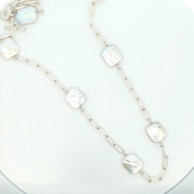 Providence Collection  Chiclet Pearls Station Chain Necklace  23 in...
