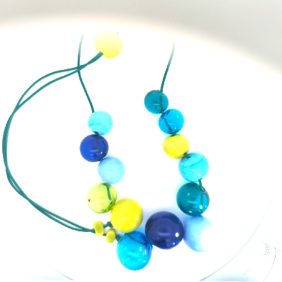 Color Love  Bolla Offset Necklace - Blues and Greens  This artful O...