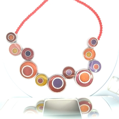 Color Love  Resinique Offset Circle Necklace - Red; Oranges and Pur...