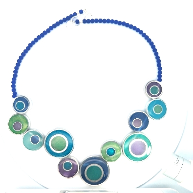Color Love  Resinique Offset Circle Necklace - Blues and Greens  Vi...