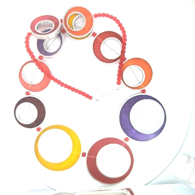 Color Love  Resinique Circles Chain Necklace -Red; Multi  Vibrant w...