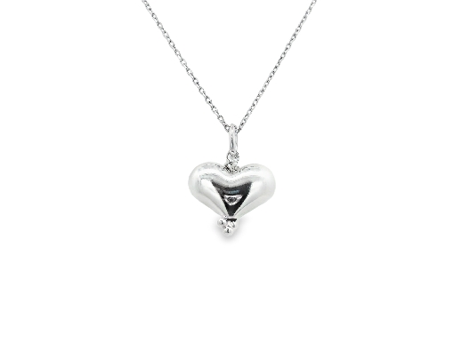 Gemma Silver Collection  Silver Puffed Heart Necklace  Charming ste...