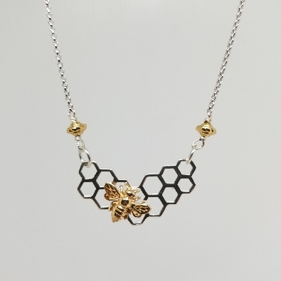 Nina Designs  Sterling Silver Honeycomb Festoon with Bronze Bee Nec...