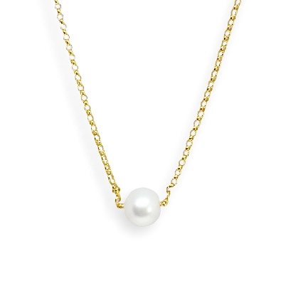Cultured Pearl Collection  Floating White Pearl Gold Necklace  A si...