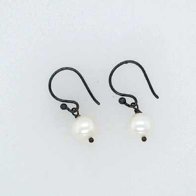 Cultured Pearl Collection  White Pearl Black Dangle Earrings  Featu...