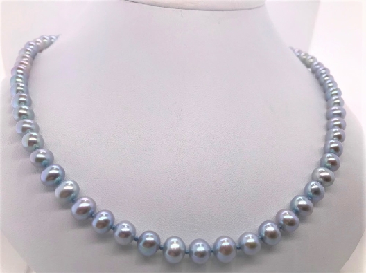 Cultured Pearl Collection  Platinum Blue Pearl Strand Necklace  Lus...