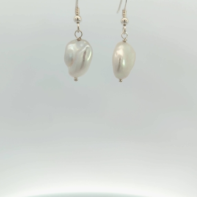Cultured Pearl Collection  Puff Pearl Sterling Silver Dangle Earrin...