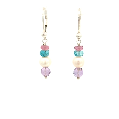 Cultured Pearl Collection  Pearl Multi Gemstone Dangle Earrings  Pr...