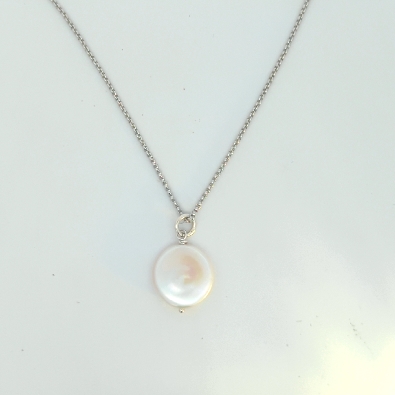 Cultured Pearl Collection  Coin Pearl Necklace  Sterling silver nec...