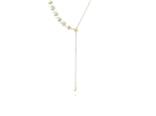 Bassali Jewelry 14K Gold Pearl and Diamond Lariat Necklace From t...