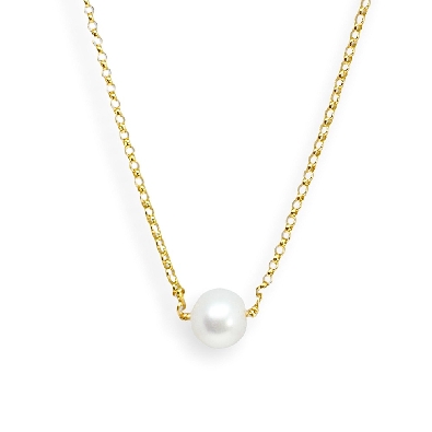 Cultured Pearl Collection  Floating Pearl Gold Necklace  A single f...