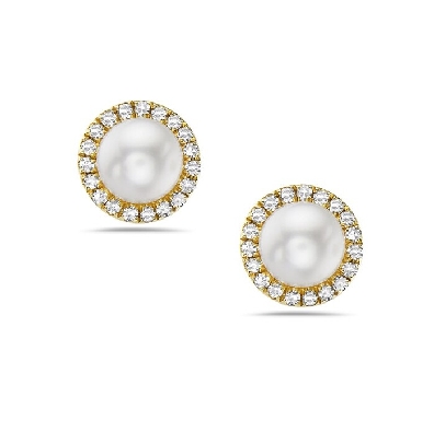 Bassali Jewelry 14K Gold Pearl and Diamond Halo Earrings From the...
