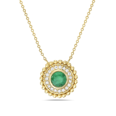Bassali Jewelry 14K Gold Emerald and Diamond Pendant Necklace Opu...