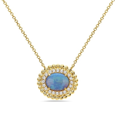 Bassali Jewelry 14K Gold Opal and Diamond Pendant Necklace Opulan...