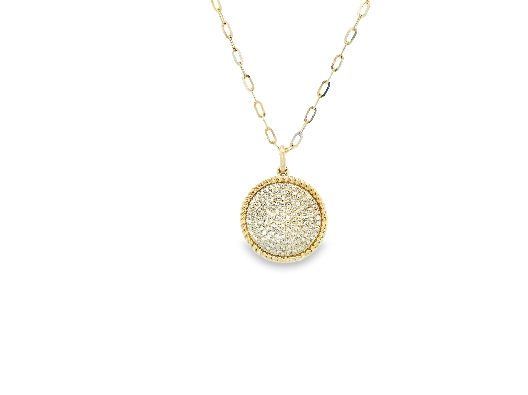 Bassali Jewelry 14K Gold Pave Diamond Medallion Necklace From the...
