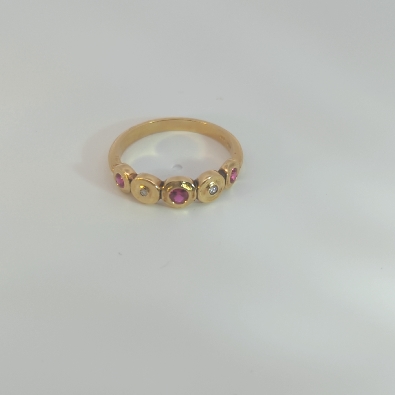 Alex Sepkus; New York  18K Gold & Ruby Five Seed Ring  From the Ale...
