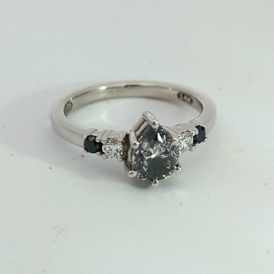  One of a kind .50 ct pear shaped centre Salt & Pepper diamond ring...