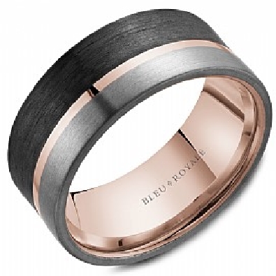 Crown Ring; Bleu Royale; Montreal  14K Rose Gold; Forged Carbon Fib...