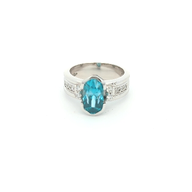 Gallery Gemma Fine Gems Collection  Blue Zircon and Diamond Ring  O...