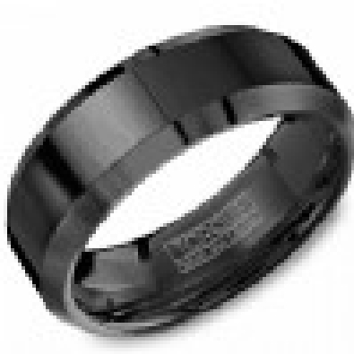 Crown Ring; Torque Collection  8mm Black Ceramic Band with Bevelled...