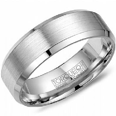 Crown Ring; Torque Collection  7mm White Cobalt Bevelled Edge Band ...
