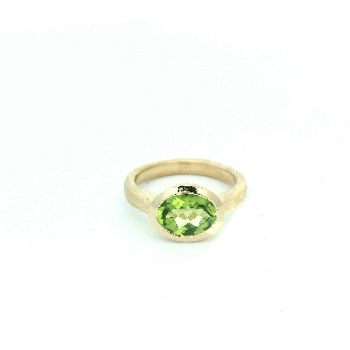 Artist: Anne-Marie Warburton  14K Gold Oval Peridot Ring  Unique on...